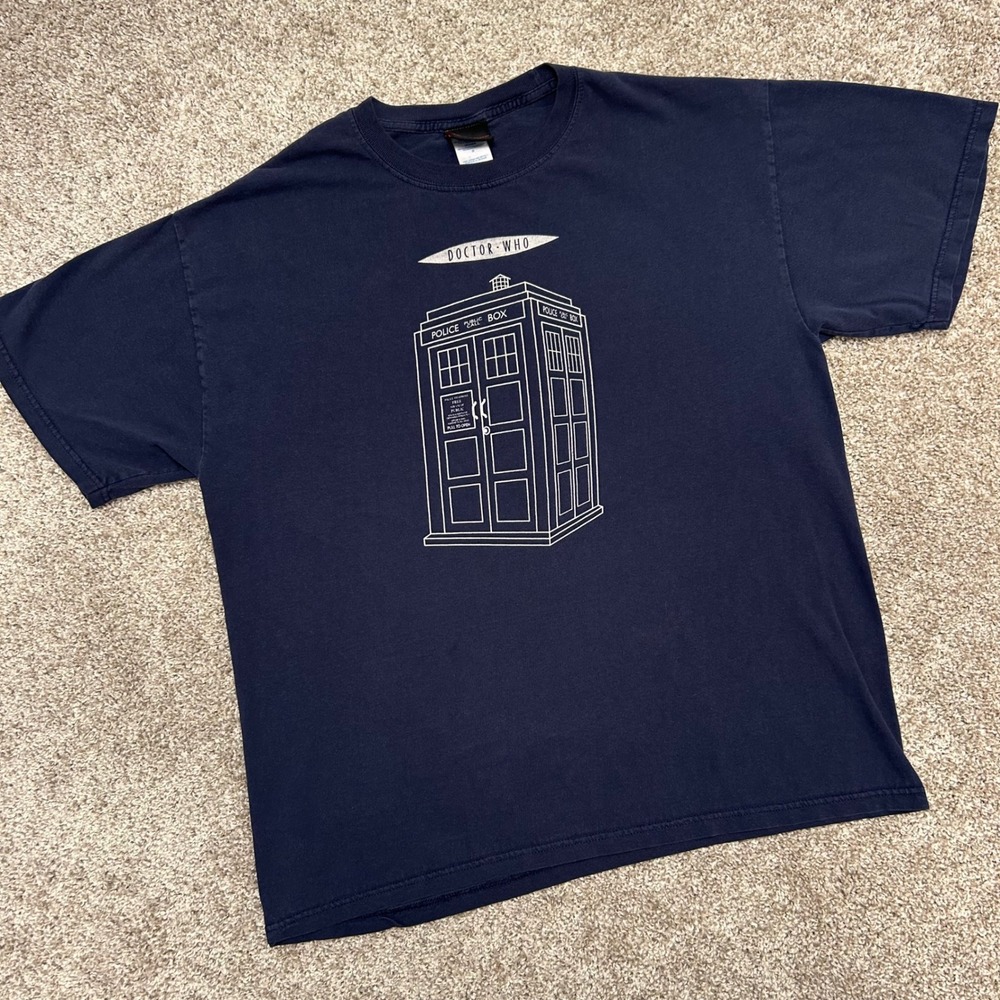 Vintage Doctor Who 2004 y2k Police Box Tshirt Men Size Large Blue TV Show